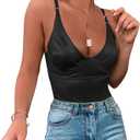 Velius Women's Sexy Metallic Shiny Bodysuit Tank Tops for Night Club Going Out (Black) XS