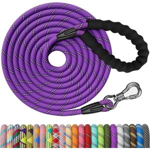 NTR Long Leash, 150FT Extra Long Leash for Large Breed Dog with Swivel Lockable Hook, Purple Heavy Duty Dog Lead for Walking, Hunting, Camping, Backyard (150ft*3/8")