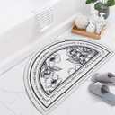 Bathroom Doormat Retro Black and White Floral Bathroom Rugs Half Circle Bath Mat Cute Bath Rug Small Carpet Home Decor Non-Slip Semi Round Shower Rug Washable Indoor Floor Door Mat 16 * 24in