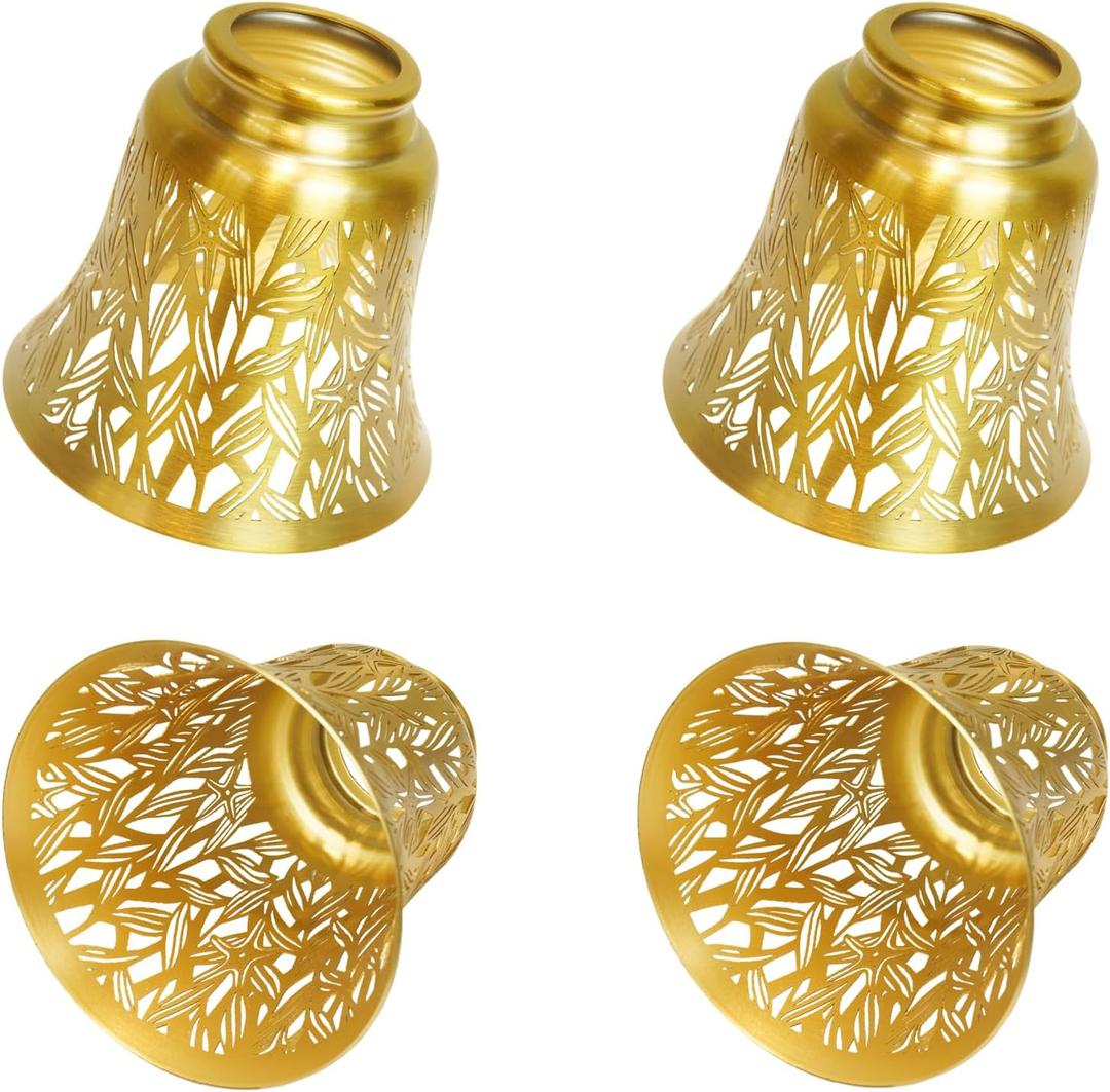 4 pack ceiling fan light covers- small lamp shades,mini lamp shades,metal lamp shade for pendant light shade, wall lamp, with 1-5/8" Fitter, 4-3/4" Height and 4-3/4" Diameter,Antique Brass and Gold
