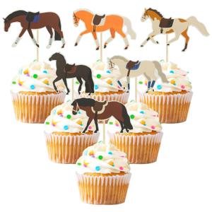 Gyufise Horse Cupcake Toppers - 36 Pcs Set 300g Glitter Card Stock, Food-Grade Toothpick, for Horse Racing Party, Baby Shower, Wedding, Birthday Party Supplies