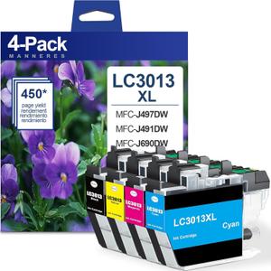 LC3013 XL Ink Cartridges High Yield (4-Pack) Black/Cyan/Magenta/Yellow - Compatible Ink Cartridge Replacement for Brother Printer MFC-J491DW MFC-J497DW MFC-J690DW MFC-J895DW