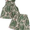 MakeMeChic Girl's 2 Piece Outfit Paisley Print Halter Sleeveless Tank and Shorts Matching Set (16Y, Multicolor)