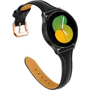 JOYOZY Leather Band Compatible with Samsung Galaxy Watch 7/6/FE/5/4 40mm 44mm,Active(40mm)/2(40mm)(44mm),Stylish Slim Wristband Strap for Samsung Galaxy Watch 6/4 Classic/Galaxy Watch 5 Pro 45mm (Black / Rose Gold)