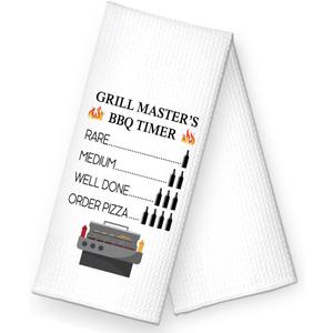 RZHV Grill Master's BBQ Timer Kitchen Towel, Funny Dish Towel Gift for Women Sisters Friends Mom Aunty Hostess Grandma, Sweet Housewarming New Home Gifts, Cooking Gifts for Grill Lover, 24x16 inch