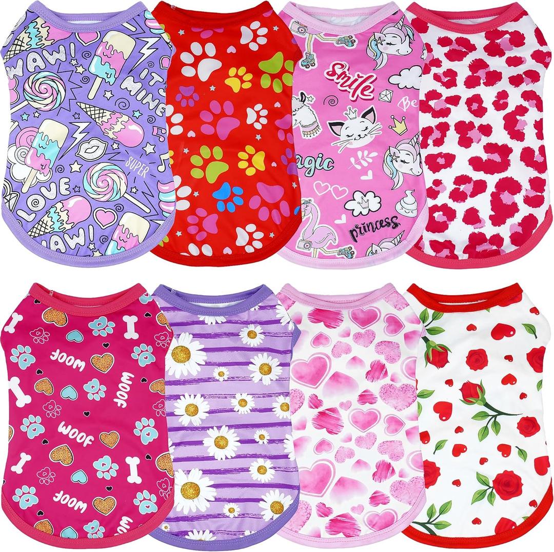 8PCS/Pack Dog Shirts Pink for Large Dog Girl Female Sleeveless Clothes T Shirts Tank Top Tee Vest