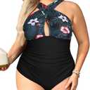 Daci Womens Front Cross Plus Size One Piece Swimsuits Tummy Control Keyhole Bathing Suits Swimwear L