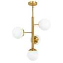 Modern Sputnik Chandelier Ceiling Light Fixture, 4-Light Semi Flush Mount Gold Chandelier with Globe Milky Frosted Glass Shade Adjustable Dining Room Sputnik Ceiling Light for Kitchen, Hallway