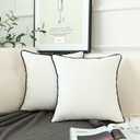LIGICKY Set of 2 White Velvet Throw Pillow Covers Modern Minimalist Style Solid Decorative Black Rope Edging Soft Square Cushion Cases for Sofa Bedroom Party Dcor, 22 x 22 inch