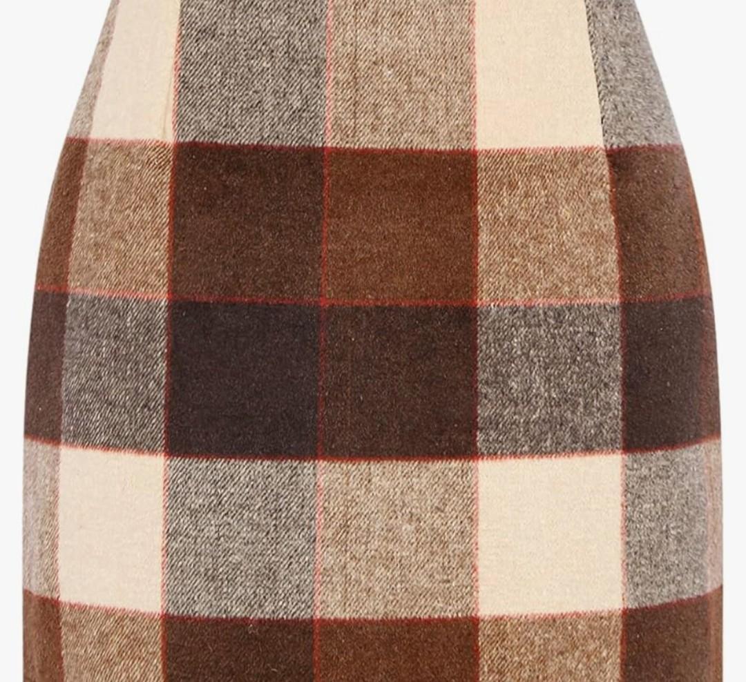 IDEALSANXUN Womens High Waist Plaid Skirt Bodycon Pencil Wool Mini Skirts Medium, Dark Brown 