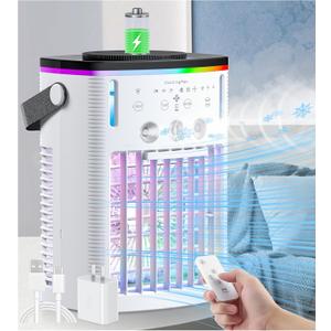 Battery Powered Air Conditioner 6000mAh,Rechargeable Small Air Conditioner for Room,Personal Air Cooler with Mist,Timer,Light,Portable Mini AC Unit Cooling Fan for Camping,Tent,Car,Desktop,Bedroom