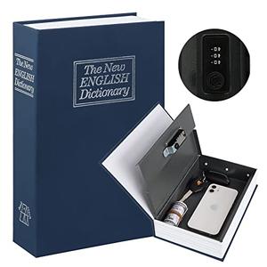 KYODOLED Diversion Book Safe with Combination Lock, Safe Secret Hidden Metal Lock Box,Money Hiding Box,Collection Box,9.5" x 6.2" x 2 .2" Navy Large