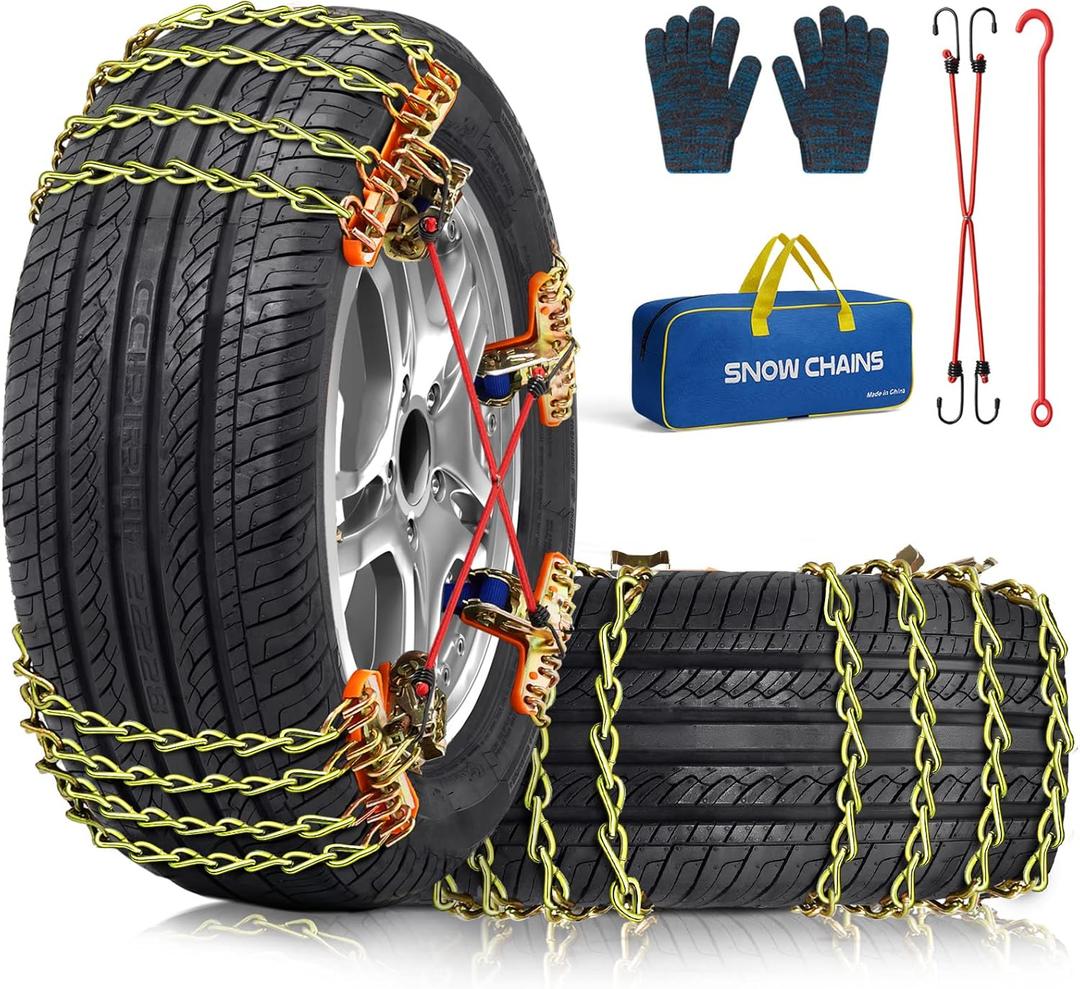 Snow Tire Chains for Car SUV Pickup Trucks, Universal Car Snow Chains, Snow Traction for Tires, Fit for Tire Width 195 205 215 220 225 235 240 245 255 265 - Set of 8 (Large)