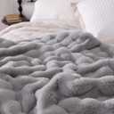 Ultra Soft Cozy Faux Fur Throw Blanket, Fuzzy Plush Thick Bubble Blanket, Oversize Luxury Fluffy Blanket for Couch, Bed, and Living Room, 60x80 Inches, Light Grey