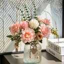 Fake Flowers with Vase,Faux Flowers in Vase for Home Decor,Silk Pink Dahlia Artificial Flowers with Vase for Coffee Table Decor,Living Room Bathroom Plant Decor, Centerpiece Table Decorations