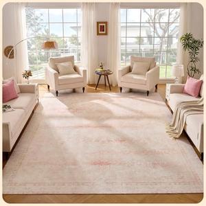 Istana Living Room Rug 10x14 - Pink 10 x 14 Area Rug - Foldable Machine Washable Area Rugs 10x14 - Stylish 10x14 Area Rugs Boho - Stain Resistant Washable Rug 10x14