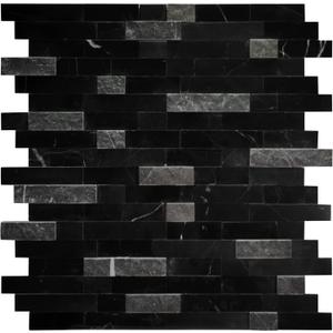 SUNWINGS 5-Sheet Peel and Stick Mosaic Natural 3D Stone Self Adhesive Marble Tiles, 11.5" x 10.7" Stick on Backsplash for Kitchen Bathroom Fireplace Vanity, Mixed Black