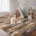 Fluffy Rugs for Bedroom Living Room, 4x6 Feet Abstract Brown Shag Area Rugs, Non-Slip Indoor Modern Fuzzy Plush Floor Carpet for Dorm Nursery Kids Room Decor, Soft Shaggy Throw Rug