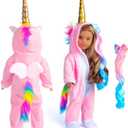 2 x 18 Inch Doll Clothes Unicorn Onesie Pajamas Rainbow Color Hair Bow Clips Costume Fits 18 Inch Doll (Doll Not Included) (Pink)