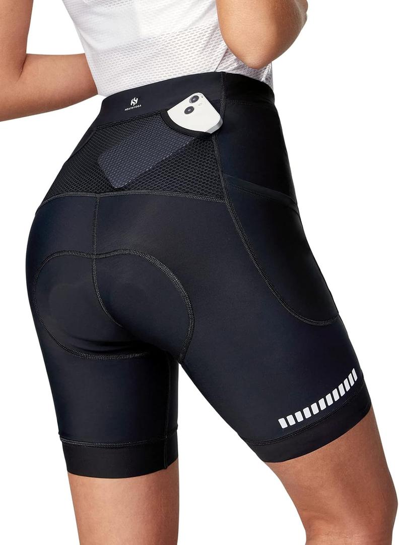 Heathyoga Womens 4D Padded Bike Shorts with Pockets Padding Cycling Shorts Women Bicycle Shorts Biker Biking Shorts (X-Large, Black)