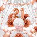 EpiqueOne 41-Piece Rose Gold 21st Birthday Decorations for Women | Includes Happy Birthday Banner, Cake Topper, Tissue Pom Poms & More | Easy to Set Up | Also Ideal for Bridal and Baby Showers & More