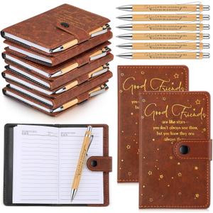 24 Pcs 12 Pcs Friendsgiving Christmas Gift Bulk White Elephant Gift Party Favors, Friends A6 Leather Journal Notebook with Pens Appreciation for Employee Coworker Friends (Brown)