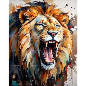 Wildlife Paint by Numbers Kit for Adults - DIY Roaring Lion Head Close-Up Painting on Canvas, Acrylic Paint Set, Suitable for Beginners, Animal Art for Home Decoration or Gifts(16X20IN Framed)