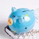 Ceramic Piggy Bank for Boys Cute Coin Bank for Kids Birthday Gift Piggy Banks Blue (5x5x4inch)