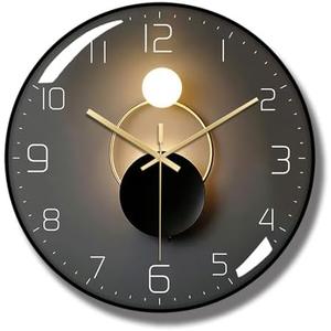 QZUKOY 14 inches PVC Wall Clock Narrow Frame Tempered Glass Cover Mute Movement Metal Pointers Simple Style (Black)