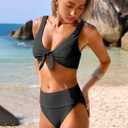 ANRABESS Bikini Sets for Women Summer High Waisted 2 Piece Bathing Suit Ribbed Tie Knot Swimsuit 2026 Beach Vacation Swimwear (Black, M)