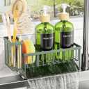 Cisily Sage Green Kitchen Dish Soap Dispenser, 16 fl Oz Dual Kitchen Soap Dispensers with Sponge Holder, Customized Stainless Steel Kitchen Soap Dispenser Set, Modern Hand and Dish Soap Bottle Set