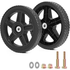 10 Inch Lawn Mower Wheels Kits Universal 10" Push Mower Wheels with 1/2" Bearing, Bolts & Nuts, Plastic Replacement Tires for Most Standard Garden Tiller, Pressure Washer, Handtruck, 2 Pack