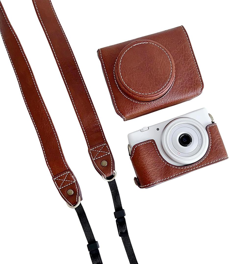 Andoer Digital Camera Protective Case PU Leather Camera Storage Bag with Removable Shoulder Strap Compatible with Sony ZV1-F/ ZV1M2, Brown