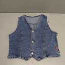 ELLEVEN Womens Summer Cropped Denim Vest, V-Neck Crop Western Jean Vest Top for Women Country Trendy Outfits, Color: Dark Blue Denim, Size: Medium