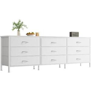 Huuger 63 Inch Dresser for Bedroom, Dresser for Closet with 9 Fabric Drawers, Large TV Stand for 55, 65, 70 Inch TV, Entertainment Center with Storage, Wide Long Chest of Drawers, White, 13.8"D x 63"W x 26.8"H