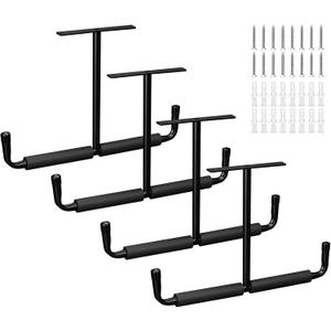 4 Pack Overhead Ceiling Hook Rack, Heavy Duty Ceiling Mount Hangers, Double T-Bar Metal Ladder Ceiling Racks, Hanging for Bike, Pipe Lumber, Fishing Rod, Sports Equipment