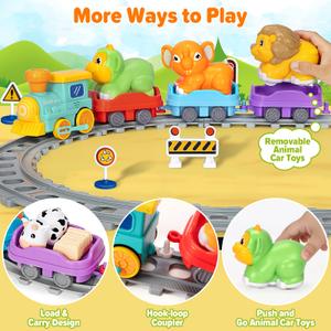 Electric Train Set for Toddlers, Realistic Steam Train Toys for Kids with Tracks, Animal Toys for Toddlers 1-3 with Music & Lights, Christmas Birthday Gifts for 1 2 3 4 5 Year Old Boys Girls