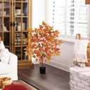 Artificial Fall Tree with Pot, 40.5" Tall Fake Birch Tree with Realistic Wood Trunk Silk Orange Leaves for Home Decor, Faux Autumn Maple Tree for Indoor Outdoor Home Decor and Housewarming Gift 3ft