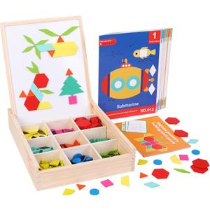 288 PCS Wooden Magnetic Pattern Blocks Set,Montessori Tangram Puzzle STEM Toys for Kids Ages 3-8, Educational Learning Toys Gift