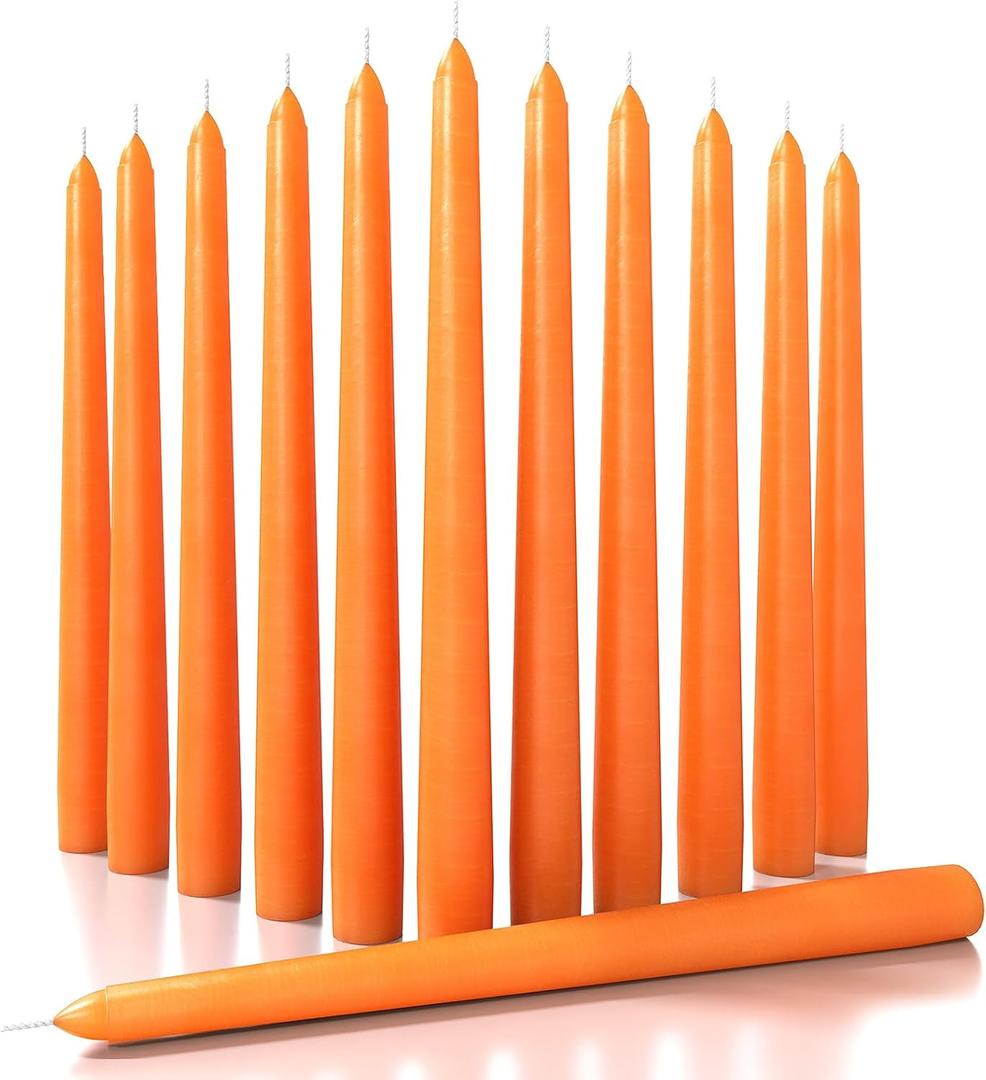 CANDWAX 10 inch Taper Candles Set of 12 - Tall Candles Unscented - Orange Tapered Candle Sticks Perfect as Halloween Taper Candles - Orange Candles
