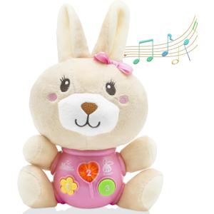 HAPTIME Baby Bunny Toys for 0-12 Months - Baby Easter Basket Stuffers & Gift - Infant Musical Plush Stuffed Animal - Newborn Tummy Time Toy for 0 1 3 6 9 12 18 Months Girls