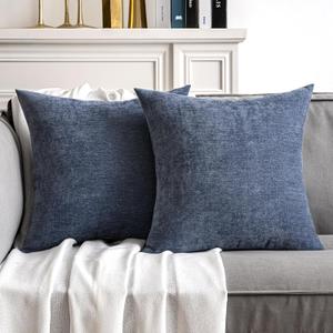 MIULEE Pack of 2 Blue Decorative Pillow Covers 18x18 Inch Soft Chenille Couch Throw Pillows Farmhouse Cushion Covers for Home Decor Sofa Bedroom Living Room