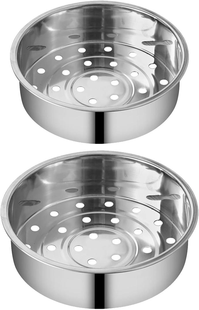 2Pcs Stainless Steel Metal Basket Round Steam Holder Tray Rack Stand Food Grade Steamer Steam Basket for Rice Cooker Warmer Kitchen Cookware for Vegetable, Fish, Meat (2 Sizes)