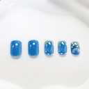 2 x Short Nails Press on Square Blue Fake Nails False Nails with Shell Polka Dots Designs Summer Acrylic Nails Beach Nails Full Cover Glossy Glue on Nails for Women Girls 24Pcs