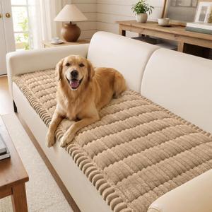 DecorUhome Fuzzy Pet Couch Cover for Dogs, Non-Slip Sofa Covers for 3 Cushion Couch, Soft Thick Furniture Couch Protector, Washable Sofa Slipcovers, Khaki, 27.6" x 70.9"
