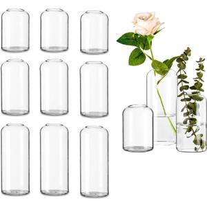 Glasseam Clear Small Flower Vases - Bulk Set of 12, Handmade Modern Decorative Bud Vases for Flowers, Wedding Centerpiece, Dining Table Decoration