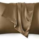Love's cabin Satin Pillowcase Set of 2 Queen Size 20x30, Cooling Pillow Covers for Hair and Skin, Silky Smooth with Envelope Closure, Similar to Silk, Brown