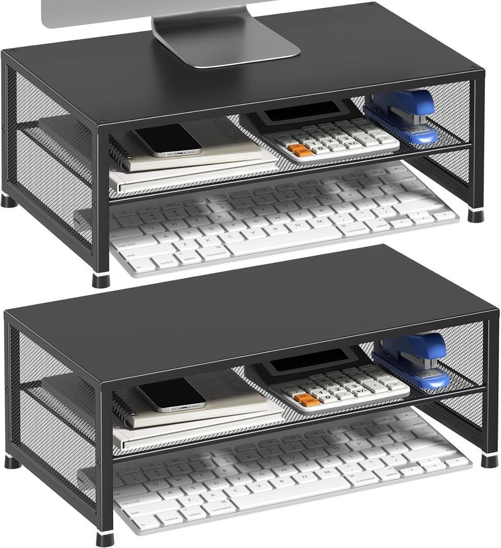 2-Tier Computer Monitor Stand Riser, Desk Organizer for Monitor, Printer & Laptop Stand, Desktop Workspace Organizers for Office Supplies(Black 2-Pack)