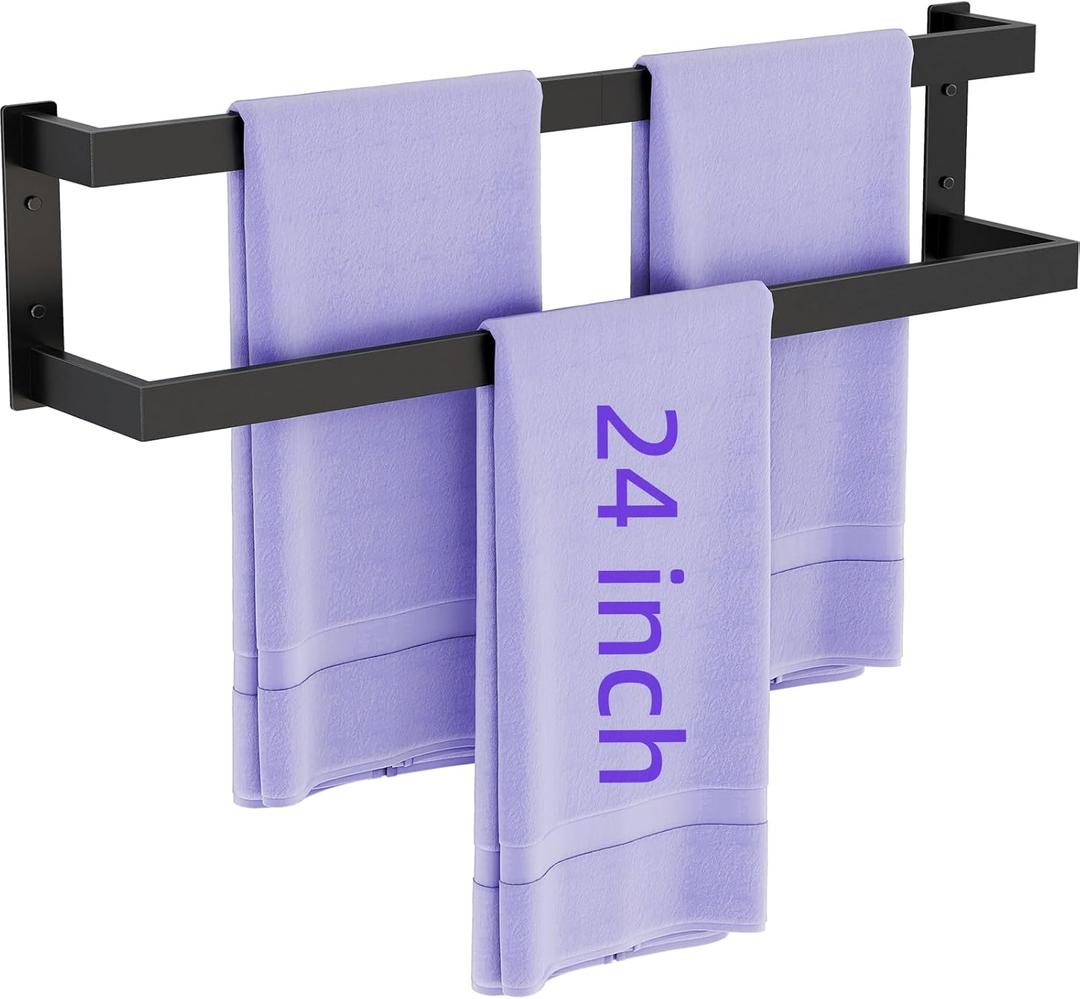 Double Towel Bar, 24 Inch Towel Rack for Bathroom Wall Mounted, Stainless Steel Towel Holder, Double Towel Rod Towel Rail Hanger for Wall, Modern Home Decor Hand Towel Holder, Matte Black
