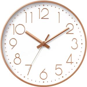 DAXSMY Wall Clock - 10 Inch Silent Non-Ticking Modern 3D Wall Clocks Battery Operated - Decorative Clock for Kitchen, Home Office, Bathroom, Bedroom(Rose Gold)